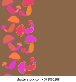 Seamless   vertical pattern  of autumn motif, hole,  spots, mushrooms, copy space . Hand drawn.