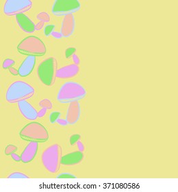 Seamless   vertical pattern  of autumn motif, hole,  spots, mushrooms, copy space . Hand drawn.