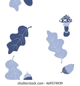 Seamless  vertical  pattern of  autumn theme, doodles,  object,leaves, mushroom, acorns, oak, copy space. Hand drawn.
