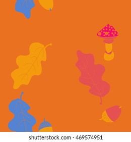 Seamless  vertical  pattern of  autumn theme, doodles,  object,leaves, mushroom, acorns, oak, copy space. Hand drawn.