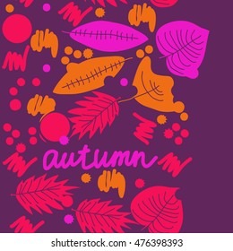 Seamless vertical  pattern with  autumn theme. Hand drawn.