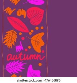 Seamless vertical  pattern with  autumn theme, stripes. Hand drawn.