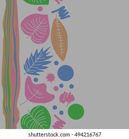  Seamless vertical pattern with autumn theme, stripes. Hand drawn.