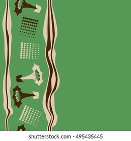 Seamless vertical pattern of  bells, stripes, halftone.