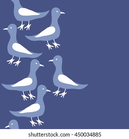 Seamless vertical  pattern of birds, doodles,  object, copy space . Hand drawn.