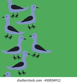 Seamless vertical  pattern of birds, doodles,  object, copy space . Hand drawn.