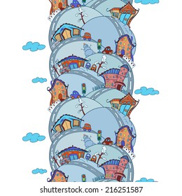 Seamless vertical pattern with cartoon houses