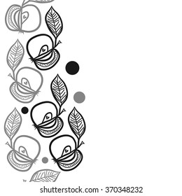 Seamless  vertical pattern, doodles,apples, leaves,grains copy space. Hand drawn.