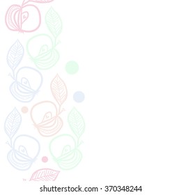 Seamless  vertical pattern, doodles,apples, leaves,grains copy space. Hand drawn.