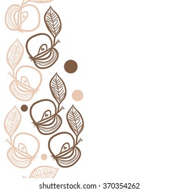 Seamless  vertical pattern, doodles,apples, leaves,grains copy space. Hand drawn.