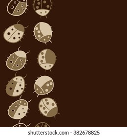 Seamless vertical pattern, doodles,ladybugs, copy space. Hand drawn.