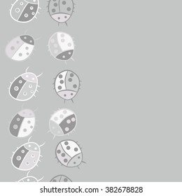 Seamless vertical pattern, doodles,ladybugs, copy space. Hand drawn.