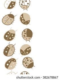 Seamless vertical pattern, doodles,ladybugs, copy space. Hand drawn.