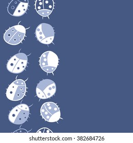 Seamless vertical pattern, doodles,ladybugs, copy space. Hand drawn.