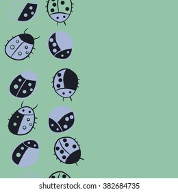 Seamless vertical pattern, doodles,ladybugs, copy space. Hand drawn.