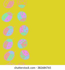 Seamless vertical pattern, doodles,ladybugs, copy space. Hand drawn.