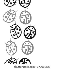 Seamless  vertical pattern, doodles,ladybugs, object, copy space. Hand drawn.