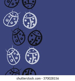 Seamless  vertical pattern, doodles,ladybugs, object, copy space. Hand drawn.