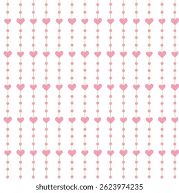 A seamless vertical pattern featuring pink hearts and dots 