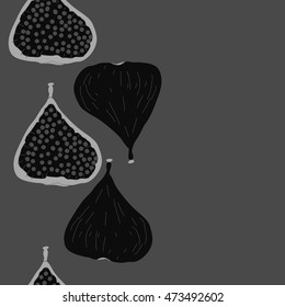 Seamless  vertical pattern with  figs,ellipses, fruits, harvest, object, ellipses, grains, copy space . Hand drawn.