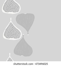 Seamless  vertical pattern with  figs,ellipses, fruits, harvest, object, ellipses, grains, copy space . Hand drawn.