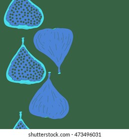 Seamless  vertical pattern with  figs,ellipses, fruits, harvest, object, ellipses, grains, copy space . Hand drawn.