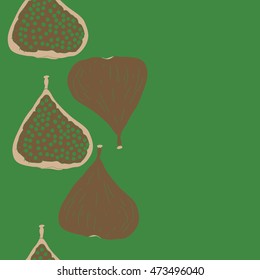 Seamless  vertical pattern with  figs,ellipses, fruits, harvest, object, ellipses, grains, copy space . Hand drawn.