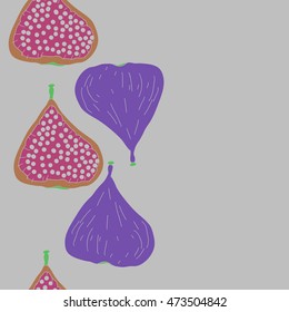 Seamless  vertical pattern with  figs,ellipses, fruits, harvest, object, ellipses, grains, copy space . Hand drawn.
