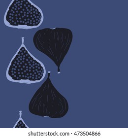 Seamless  vertical pattern with  figs,ellipses, fruits, harvest, object, ellipses, grains, copy space . Hand drawn.