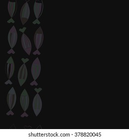 Seamless vertical  pattern with fishes motif, fish, stripes, spots, hole, copy space. Hand drawn.