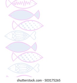 Seamless  vertical  pattern with fishes   motif. Halftone.