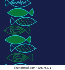 Seamless  vertical  pattern with fishes   motif. Halftone.