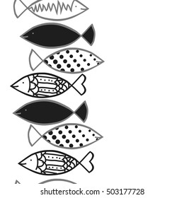 Seamless  vertical  pattern with fishes   motif. Halftone.
