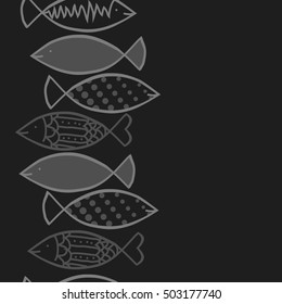 Seamless  vertical  pattern with fishes   motif. Halftone.