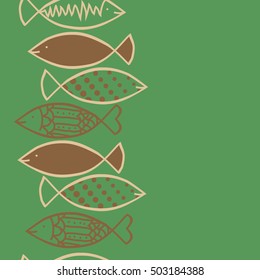 Seamless  vertical  pattern with fishes   motif. Halftone.