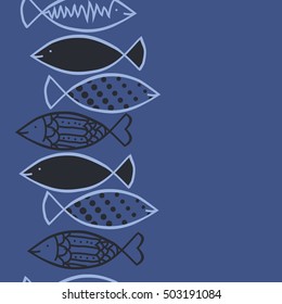 Seamless  vertical  pattern with fishes   motif. Halftone.
