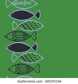 Seamless  vertical  pattern with fishes   motif. Halftone.