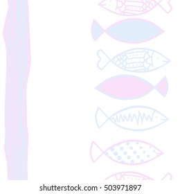 Seamless vertical  pattern with fishes   motif, stripes. Halftone.