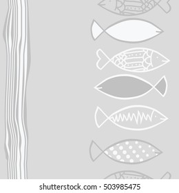 Seamless vertical  pattern with fishes   motif, stripes. Halftone.