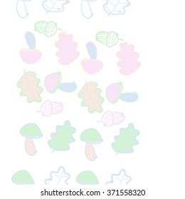 Seamless  vertical  pattern  of  floral  motif, doodles, acorns, leaves, oak, mushroom . Hand drawn.