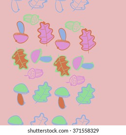 Seamless  vertical  pattern  of  floral  motif, doodles, acorns, leaves, oak, mushroom . Hand drawn.