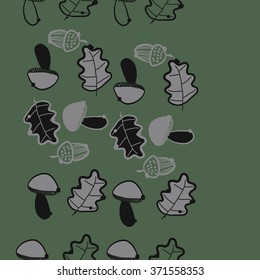 Seamless  vertical  pattern  of  floral  motif, doodles, acorns, leaves, oak, mushroom . Hand drawn.