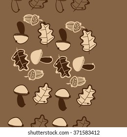 Seamless  vertical  pattern  of  floral  motif, doodles, acorns, leaves, oak, mushroom . Hand drawn.