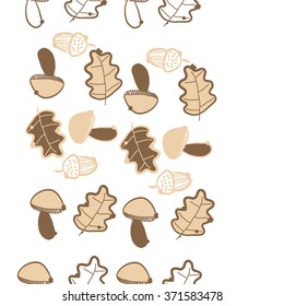 Seamless  vertical  pattern  of  floral  motif, doodles, acorns, leaves, oak, mushroom . Hand drawn.