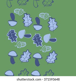 Seamless  vertical  pattern  of  floral  motif, doodles, acorns, leaves, oak, mushroom . Hand drawn.