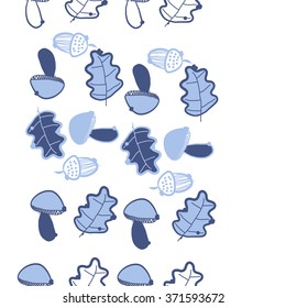 Seamless  vertical  pattern  of  floral  motif, doodles, acorns, leaves, oak, mushroom . Hand drawn.