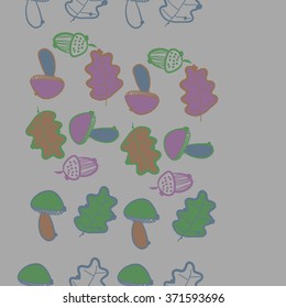 Seamless  vertical  pattern  of  floral  motif, doodles, acorns, leaves, oak, mushroom . Hand drawn.