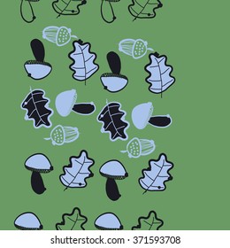 Seamless  vertical  pattern  of  floral  motif, doodles, acorns, leaves, oak, mushroom . Hand drawn.