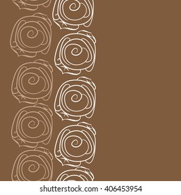 Seamless   vertical pattern of floral motif, stylized rosy, leaves, spirals, doodles, copy space. Hand drawn.
