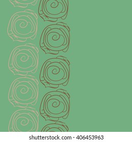 Seamless   vertical pattern of floral motif, stylized rosy, leaves, spirals, doodles, copy space. Hand drawn.